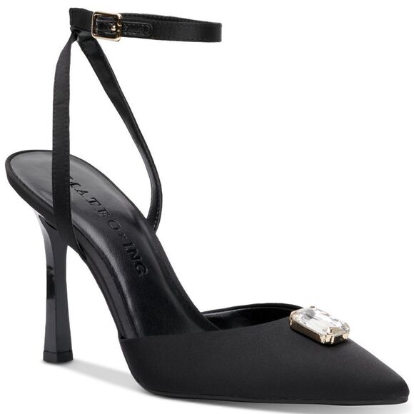 INC Womens Black Ankle Strap Gem Victoria Pointed Toe Stiletto Buckle Slingback - Picture 1 of 3